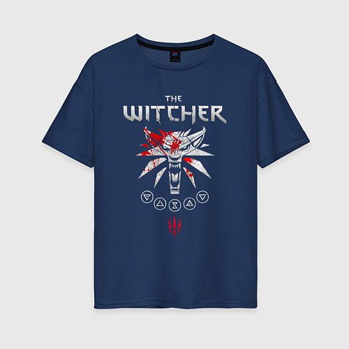 Женская футболка оверсайз Ведьмак 3 - арт стилизованный под камень / Тёмно-синий – фото 1