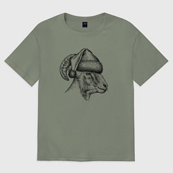 Женская футболка оверсайз Баран в новогоднем колпаке