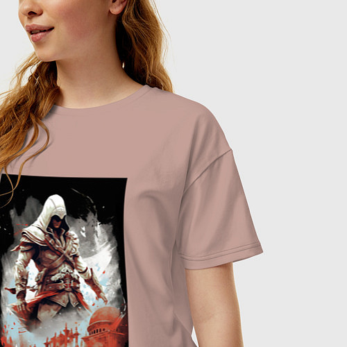 Женская футболка оверсайз Assassins creed poster / Пыльно-розовый – фото 3