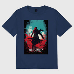 Футболка оверсайз женская Assassins creed red blue abstract, цвет: тёмно-синий