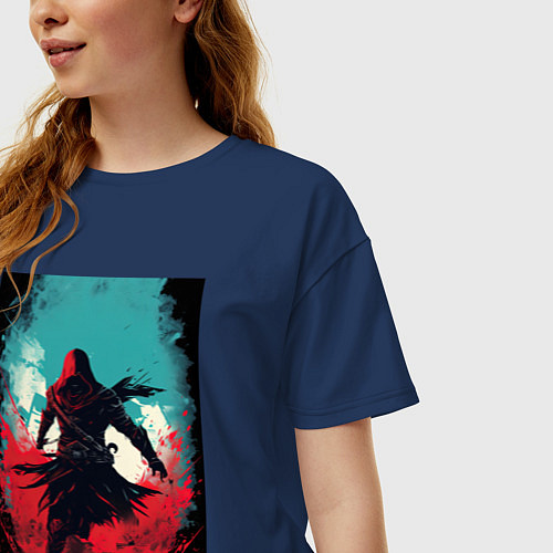 Женская футболка оверсайз Assassins creed red blue abstract / Тёмно-синий – фото 3