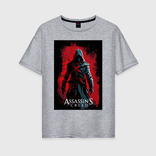 Женская футболка оверсайз Assassins creed на фоне красной стены / Меланж – фото 1