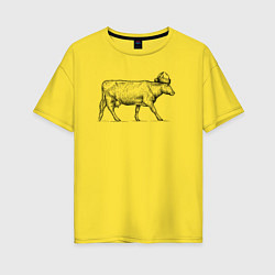 Футболка оверсайз женская Корова новогодняя, цвет: желтый