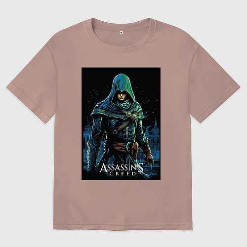 Женская футболка оверсайз Assassins creed в капюшоне / Пыльно-розовый – фото 1