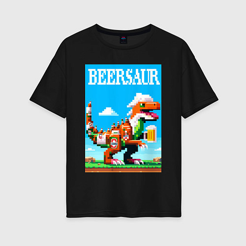 Женская футболка оверсайз Beersaur - pixel art / Черный – фото 1