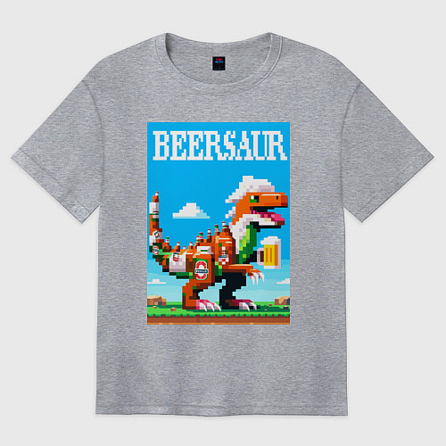 Женская футболка оверсайз Beersaur - pixel art / Меланж – фото 1