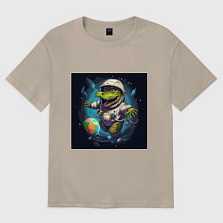 Футболка оверсайз женская Крокодил в космосе, цвет: миндальный