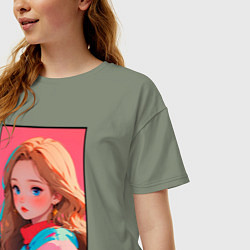 Футболка оверсайз женская Красивая девушка - аниме кореянка в спорткостюме, цвет: авокадо — фото 2