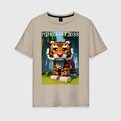 Женская футболка оверсайз Funny tiger cub - Minecraft
