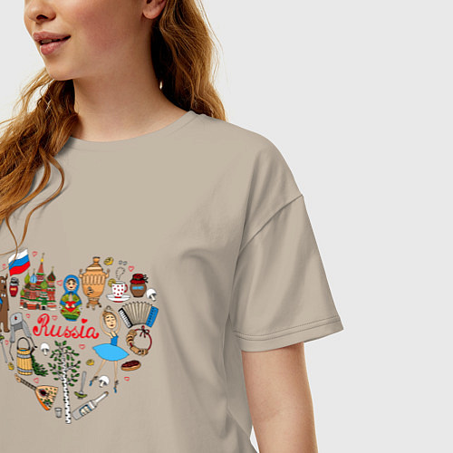 Женская футболка оверсайз Россия турист / Миндальный – фото 3