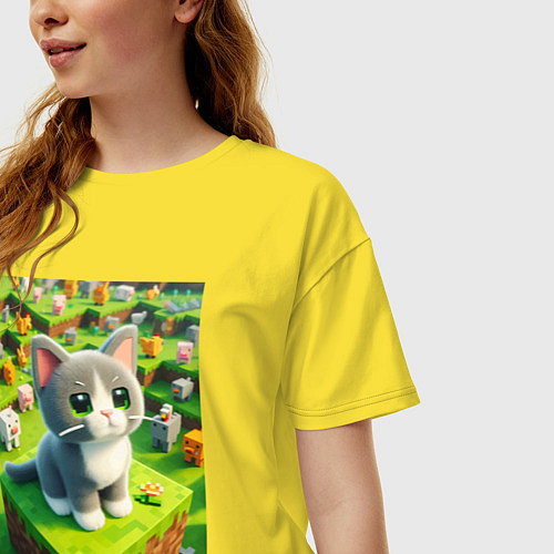 Женская футболка оверсайз Funny kitten - Minecraft ai art / Желтый – фото 3