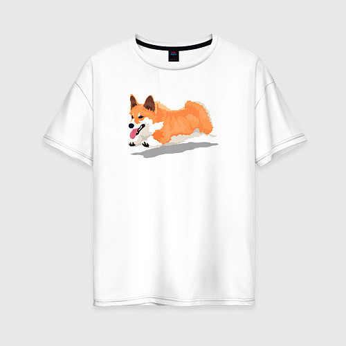 Женская футболка оверсайз Бегущий корги / Белый – фото 1