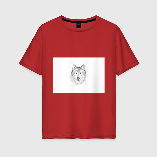 Женская футболка оверсайз Нарисованный волк зубами щёлк / Красный – фото 1