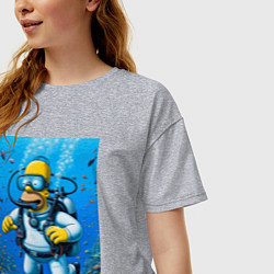 Футболка оверсайз женская Homer diving - ai art, цвет: меланж — фото 2