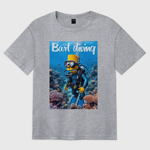 Женская футболка оверсайз Барт дайвинг - нейросеть / Меланж – фото 1