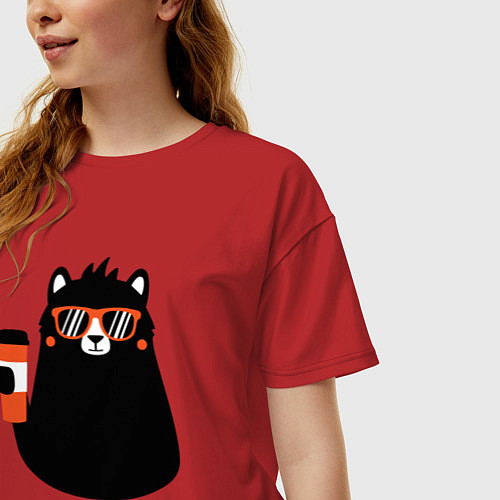 Женская футболка оверсайз Мишка с напитком / Красный – фото 3