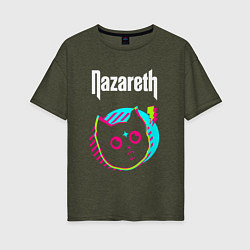 Футболка оверсайз женская Nazareth rock star cat, цвет: меланж-хаки