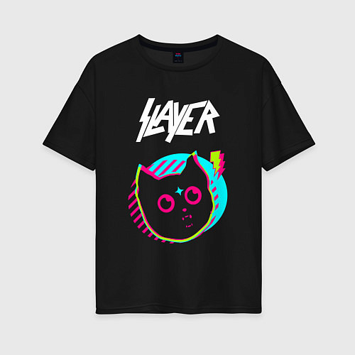 Женская футболка оверсайз Slayer rock star cat / Черный – фото 1