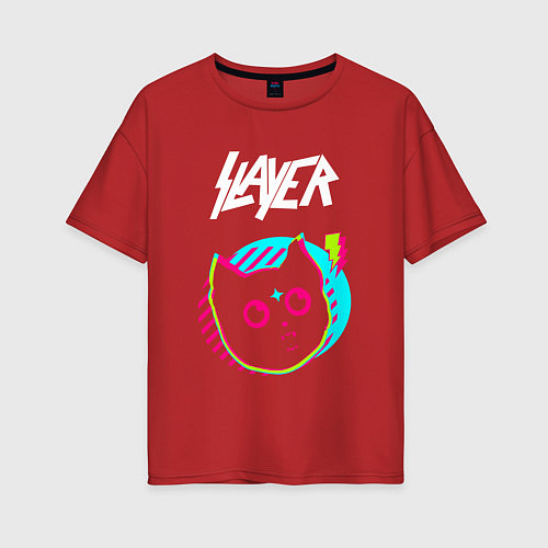 Женская футболка оверсайз Slayer rock star cat / Красный – фото 1