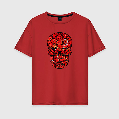 Женская футболка оверсайз Red decorative skull / Красный – фото 1