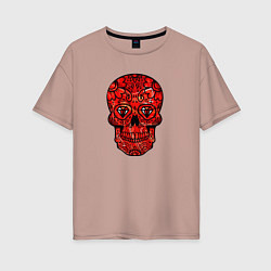 Женская футболка оверсайз Red decorative skull