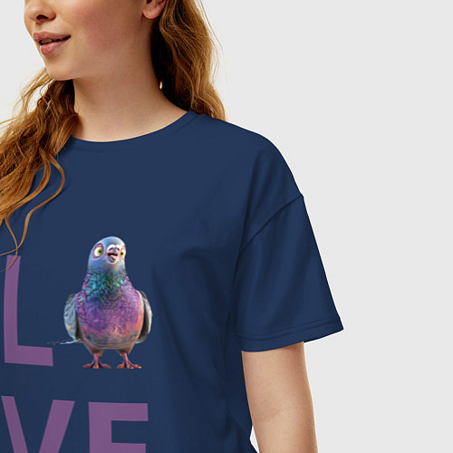 Женская футболка оверсайз Любовь к голубям / Тёмно-синий – фото 3