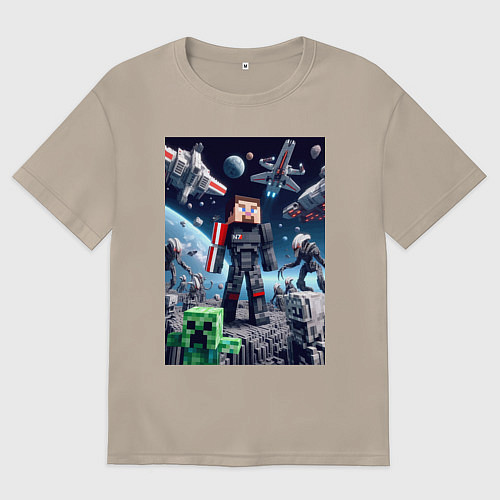 Женская футболка оверсайз Minecraft and Mass effect - collaboration ai art / Миндальный – фото 1