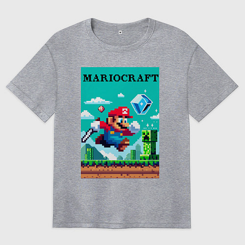 Женская футболка оверсайз Mario and Minecraft - collaboration pixel art / Меланж – фото 1