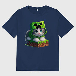 Футболка оверсайз женская Kitten creeper collaboration - ai art, цвет: тёмно-синий