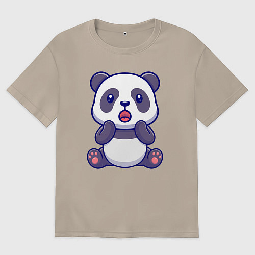 Женская футболка оверсайз Удивлённая панда / Миндальный – фото 1