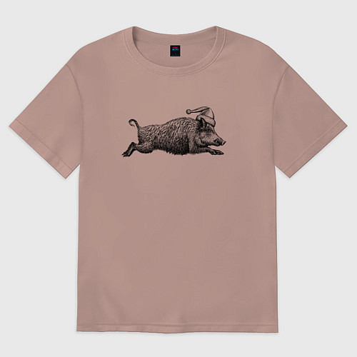 Женская футболка оверсайз Кабан спешит на Новый год / Пыльно-розовый – фото 1