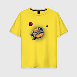 Футболка оверсайз женская Космонавт на пончике, цвет: желтый