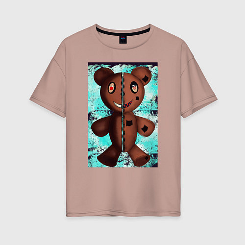 Женская футболка оверсайз Криповый медведь / Пыльно-розовый – фото 1