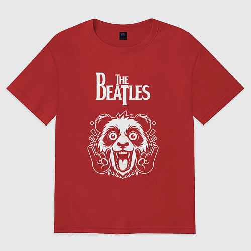 Женская футболка оверсайз The Beatles rock panda / Красный – фото 1