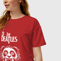 Футболка оверсайз женская The Beatles rock panda, цвет: красный — фото 2