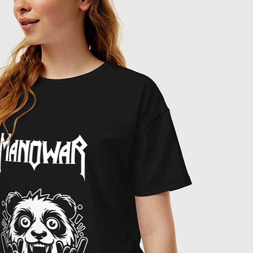 Женская футболка оверсайз Manowar rock panda / Черный – фото 3