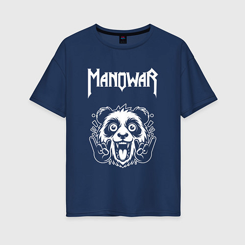 Женская футболка оверсайз Manowar rock panda / Тёмно-синий – фото 1