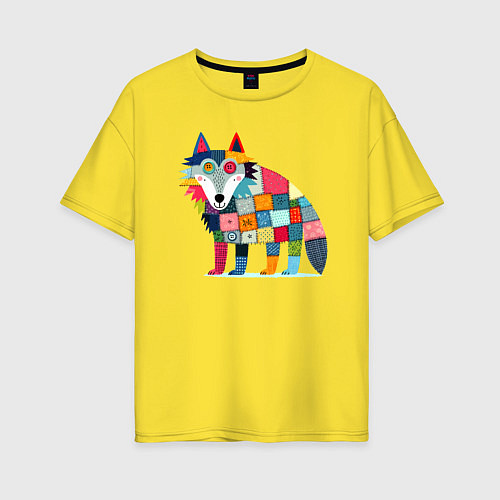 Женская футболка оверсайз Funny wolf - patchwork ai art / Желтый – фото 1