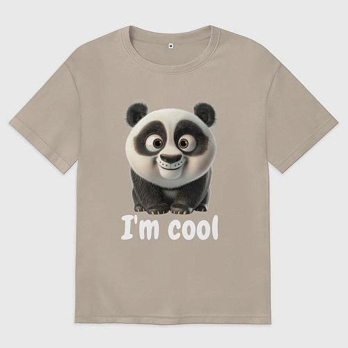 Женская футболка оверсайз Крутая панда cool / Миндальный – фото 1