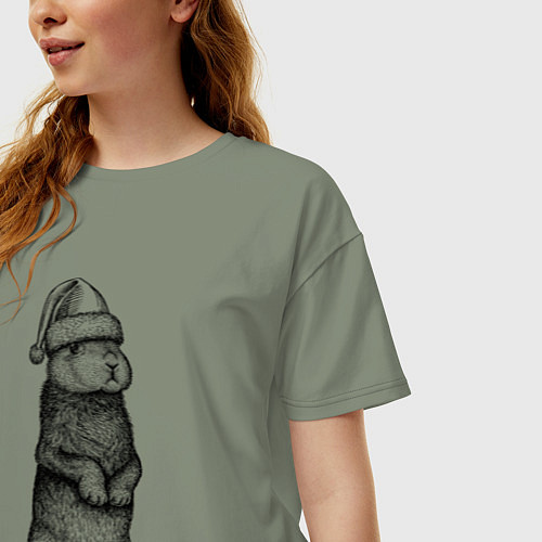 Женская футболка оверсайз Заяц Новый год / Авокадо – фото 3