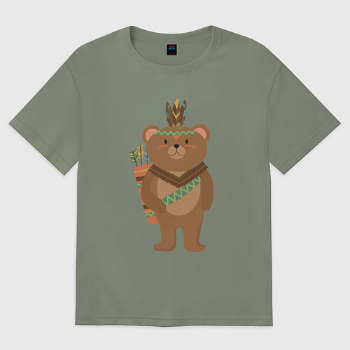 Женская футболка оверсайз Мишутка индеец / Авокадо – фото 1