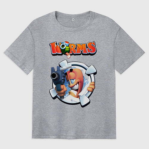 Женская футболка оверсайз Worms uzi / Меланж – фото 1