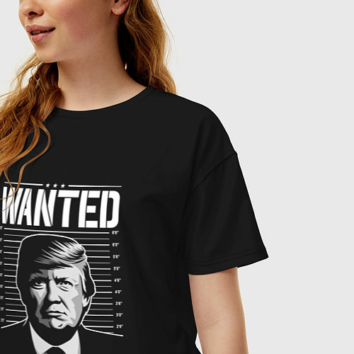 Женская футболка оверсайз Разыскивается Трамп / Черный – фото 3