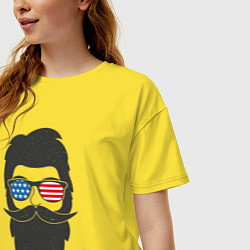 Футболка оверсайз женская Американец с усами и бородой, цвет: желтый — фото 2