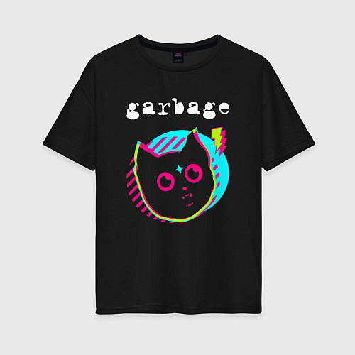 Женская футболка оверсайз Garbage rock star cat / Черный – фото 1