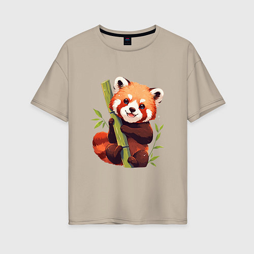 Женская футболка оверсайз The Red Panda / Миндальный – фото 1