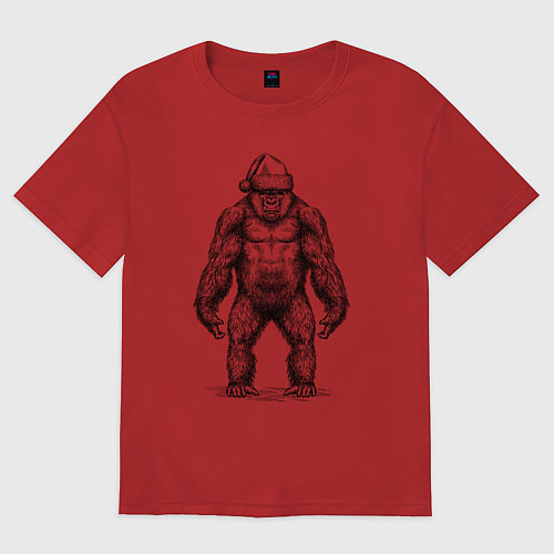 Женская футболка оверсайз Новогодняя горилла / Красный – фото 1