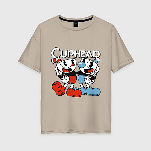 Женская футболка оверсайз Cuphead and Mugman / Миндальный – фото 1