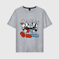 Футболка оверсайз женская Cuphead and Mugman, цвет: меланж