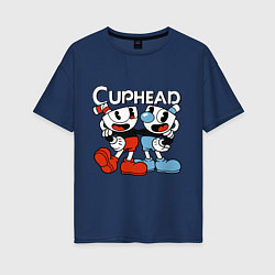 Футболка оверсайз женская Cuphead and Mugman, цвет: тёмно-синий